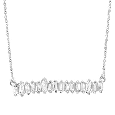 Ladies Simulated Baguette Diamonds Bar Necklace