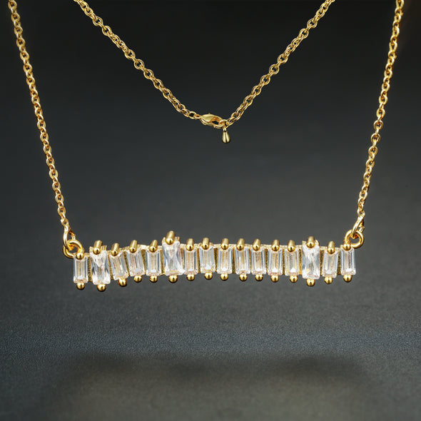 Ladies Simulated Baguette Diamonds Bar Necklace