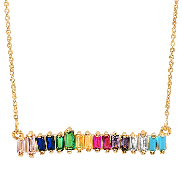 Ladies Simulated Baguette Diamonds Bar Necklace