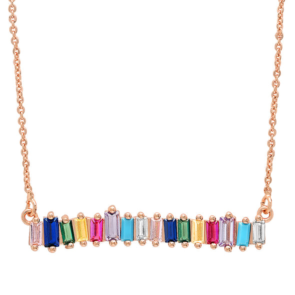 Ladies Simulated Baguette Diamonds Bar Necklace