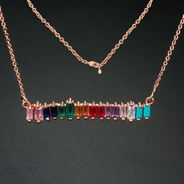 Ladies Simulated Baguette Diamonds Bar Necklace