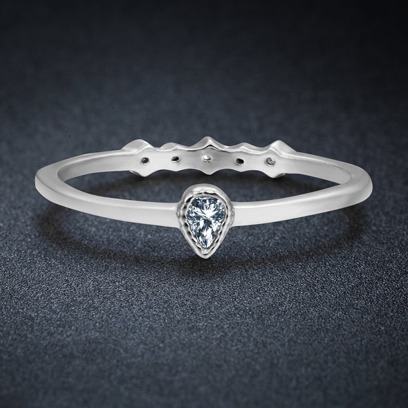 Pear Shape Diamond Ring with Simulated Round Diamonds - 2 Colors