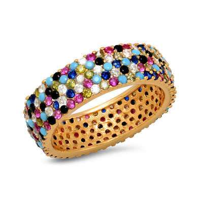 Ring with Multicolored Simulated Diamonds - 2 Colors