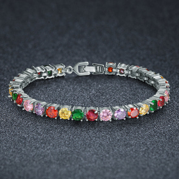 Ladies Tennis Bracelet with Multi-Colored Simulated Diamonds - 3 Colors