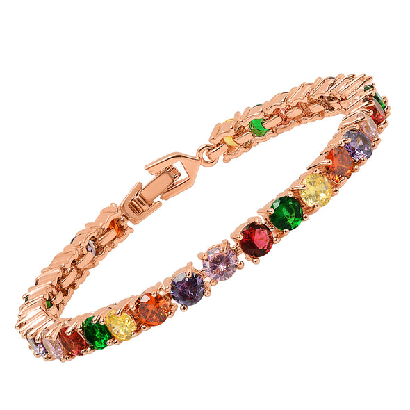 Ladies Tennis Bracelet with Multi-Colored Simulated Diamonds - 3 Colors