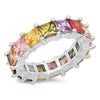 White Gold Plated Simulated Multicolored Diamond Band Ring