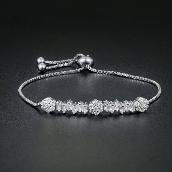 Flower Baguette Bracelet with Simulated Diamonds - 3 Colors