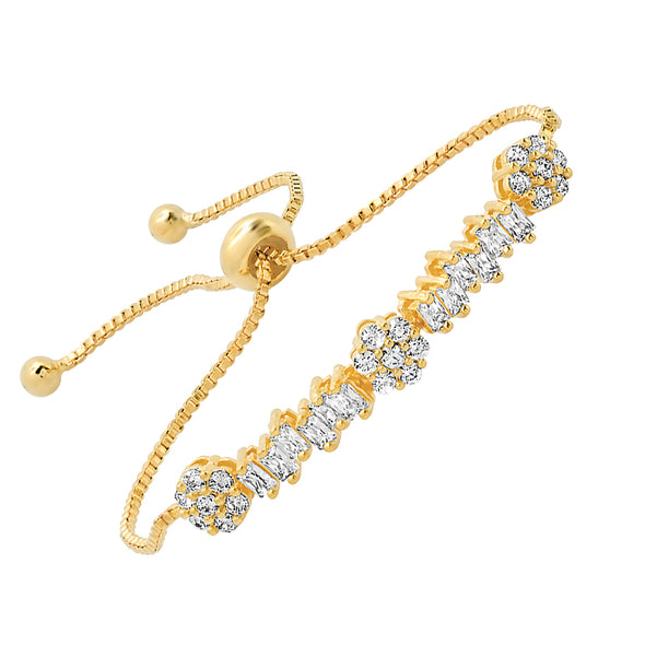 Flower Baguette Bracelet with Simulated Diamonds - 3 Colors