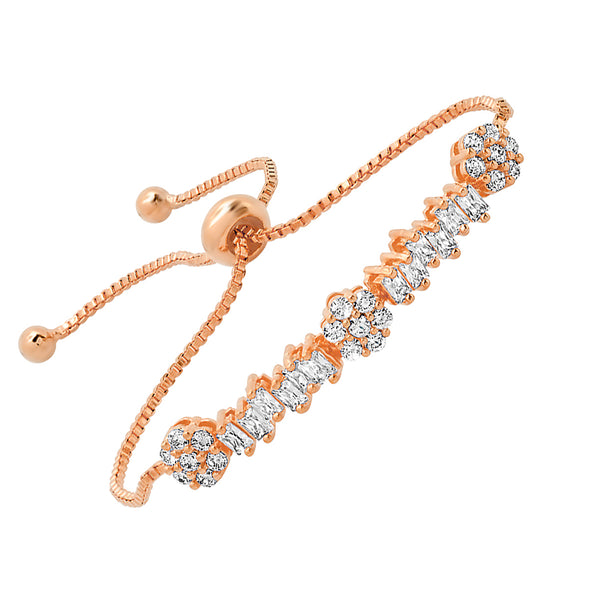 Flower Baguette Bracelet with Simulated Diamonds - 3 Colors