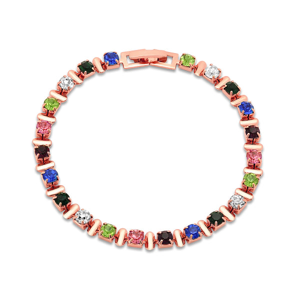 Gold-Plated Multicolored Simulated Diamond Tennis Bracelet