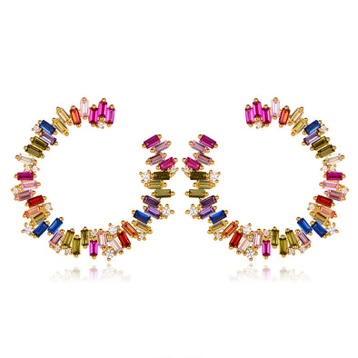 Multicolored Tourmaline Pen-Cut Hoop Earrings - 2 Finishes