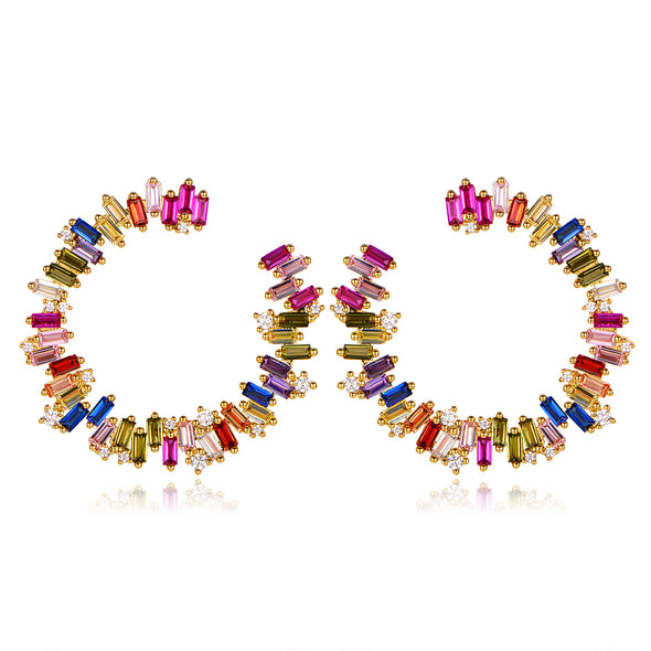 Multicolored Tourmaline Pen-Cut Hoop Earrings - 2 Finishes