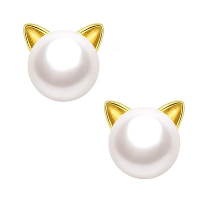 Pearl Kitty Stud Earrings