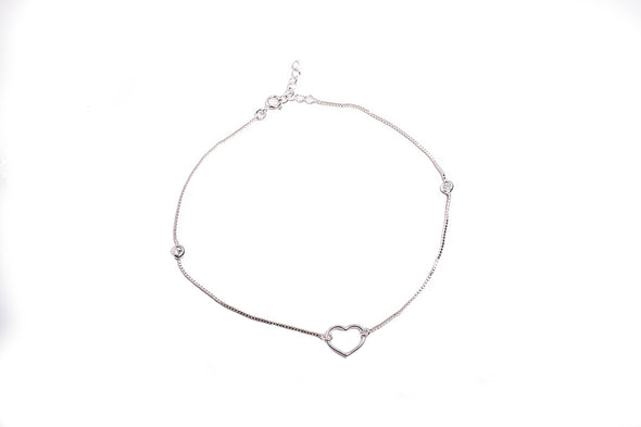 Box Chain Heart Charm Anklet