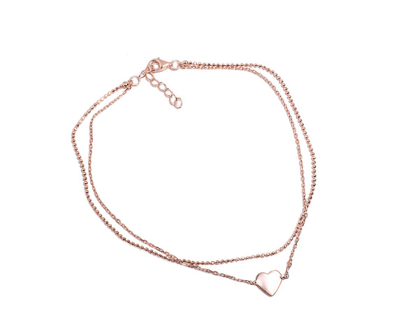 Heart Charm Double Layered Cable Chain Anklet