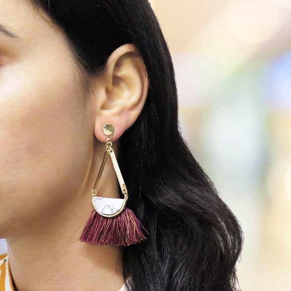 Lucite and Purple fan Tassel Drop Earrings