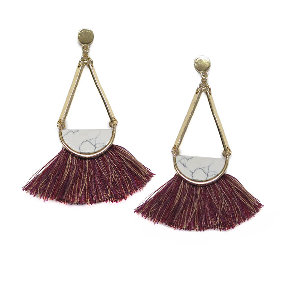 Lucite and Purple fan Tassel Drop Earrings