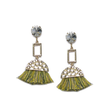 Hammered Yellow Fan Tassel Drop Earrings