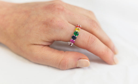 Oval Cut Multi-Colored Tourmaline Eternity Ring