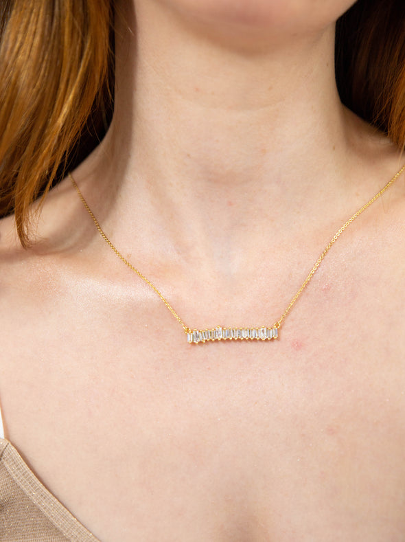 Ladies Simulated Baguette Diamonds Bar Necklace