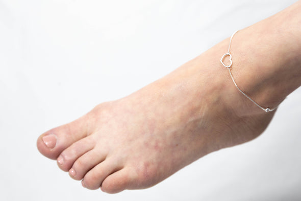 Box Chain Heart Charm Anklet