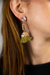 Hammered Yellow Fan Tassel Drop Earrings