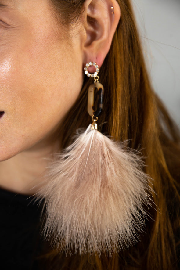 Tortoise Lucite and Crystal Feather Dangle Earrings