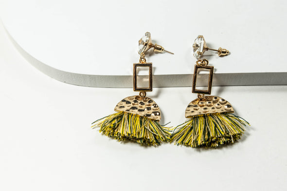 Hammered Yellow Fan Tassel Drop Earrings