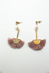 Stud and Pearl Pink Fan Tassel Drop Earrings