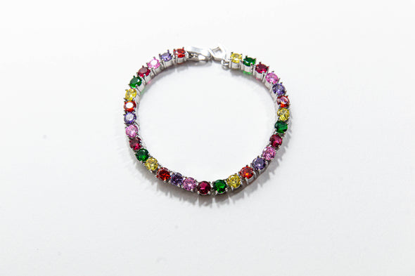 Ladies Tennis Bracelet with Multi-Colored Simulated Diamonds - 3 Colors