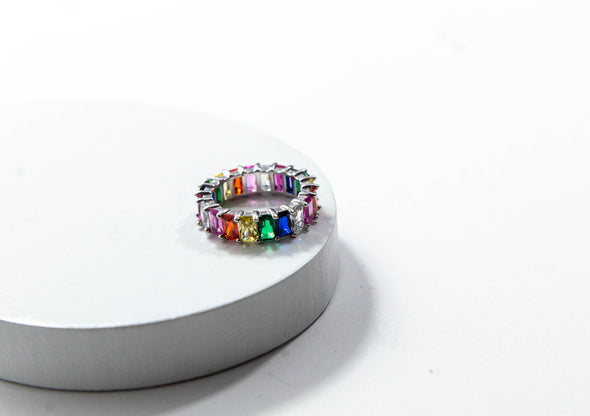 Square Cut Multi-colored Tourmaline Eternity Rings