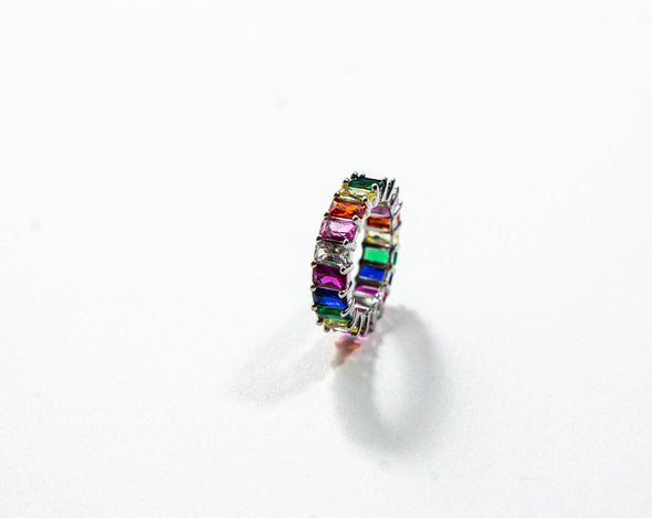 Square Cut Multi-colored Tourmaline Eternity Rings