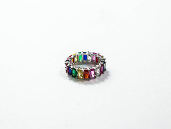 Square Cut Multi-colored Tourmaline Eternity Rings