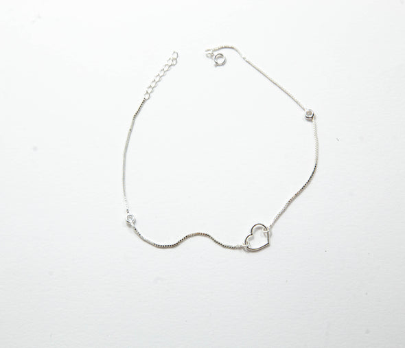 Box Chain Heart Charm Anklet