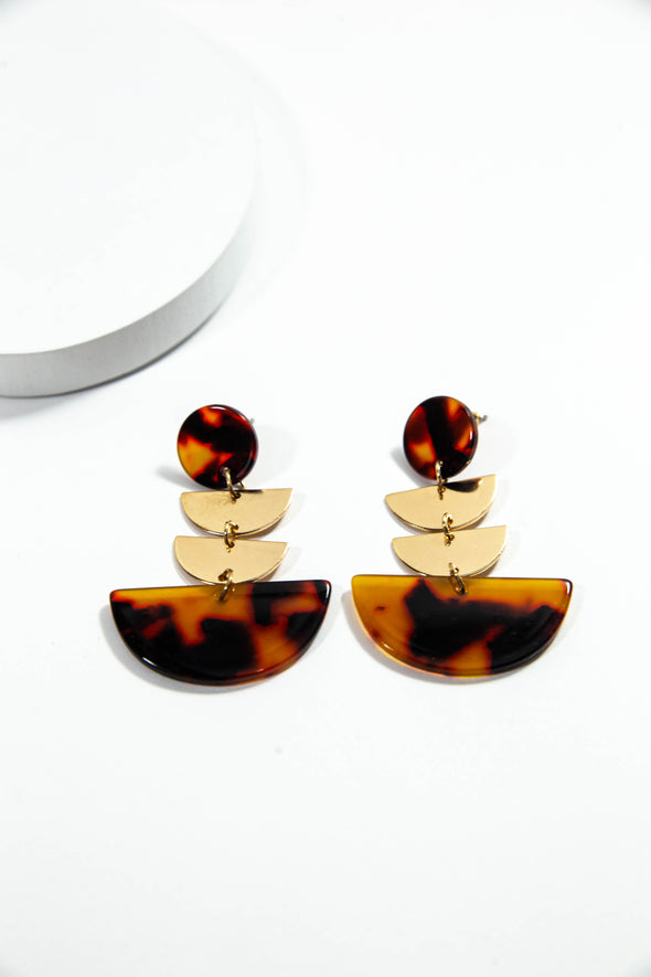 Tortoise Fan Dangle Earrings