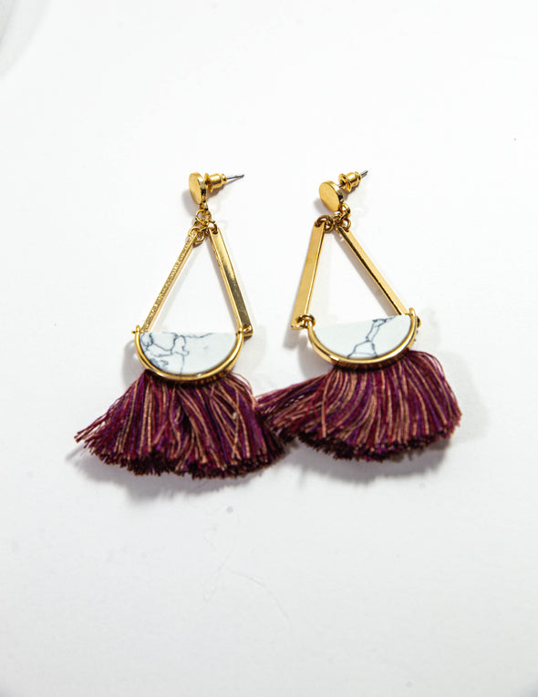 Lucite and Purple fan Tassel Drop Earrings