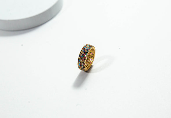 Ring with Multicolored Simulated Diamonds - 2 Colors