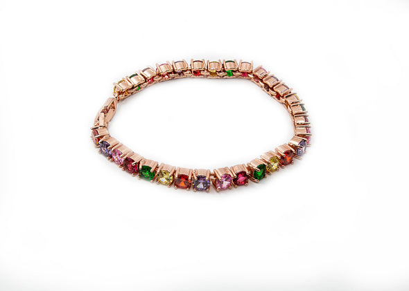 Ladies Tennis Bracelet with Multi-Colored Simulated Diamonds - 3 Colors