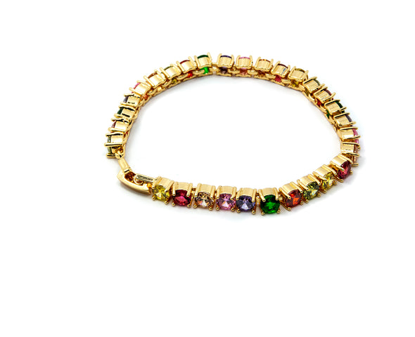 Ladies Tennis Bracelet with Multi-Colored Simulated Diamonds - 3 Colors