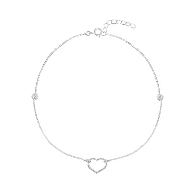 Box Chain Heart Charm Anklet