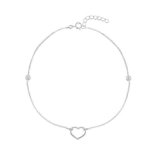 Box Chain Heart Charm Anklet