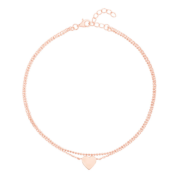 Heart Charm Double Layered Cable Chain Anklet