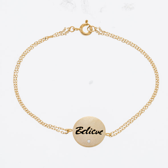 Double Chain "Believe" Circle Station Bracelet