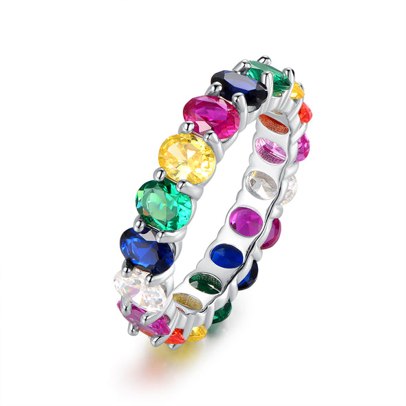 Oval Cut Multi-Colored Tourmaline Eternity Ring