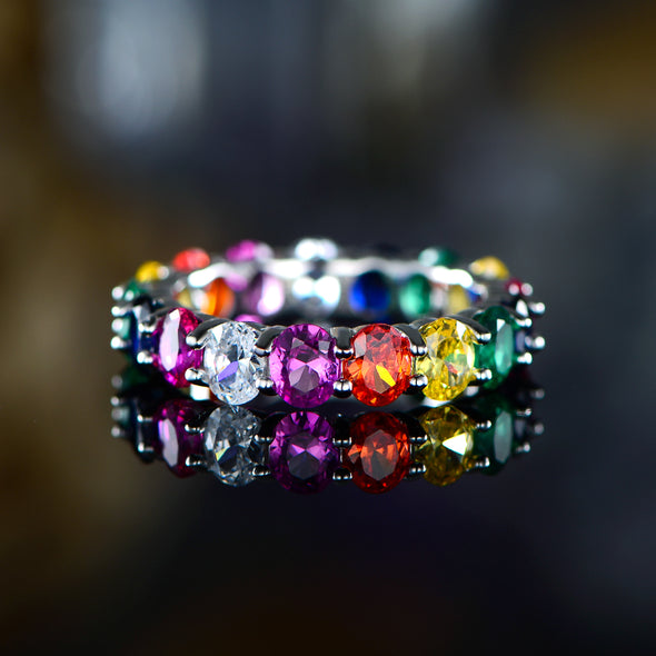 Oval Cut Multi-Colored Tourmaline Eternity Ring