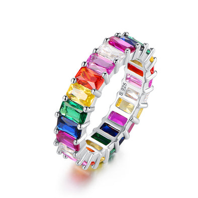 Square Cut Multi-colored Tourmaline Eternity Rings